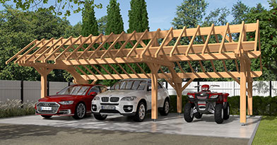 Carport 3 voitures en pin Douglas